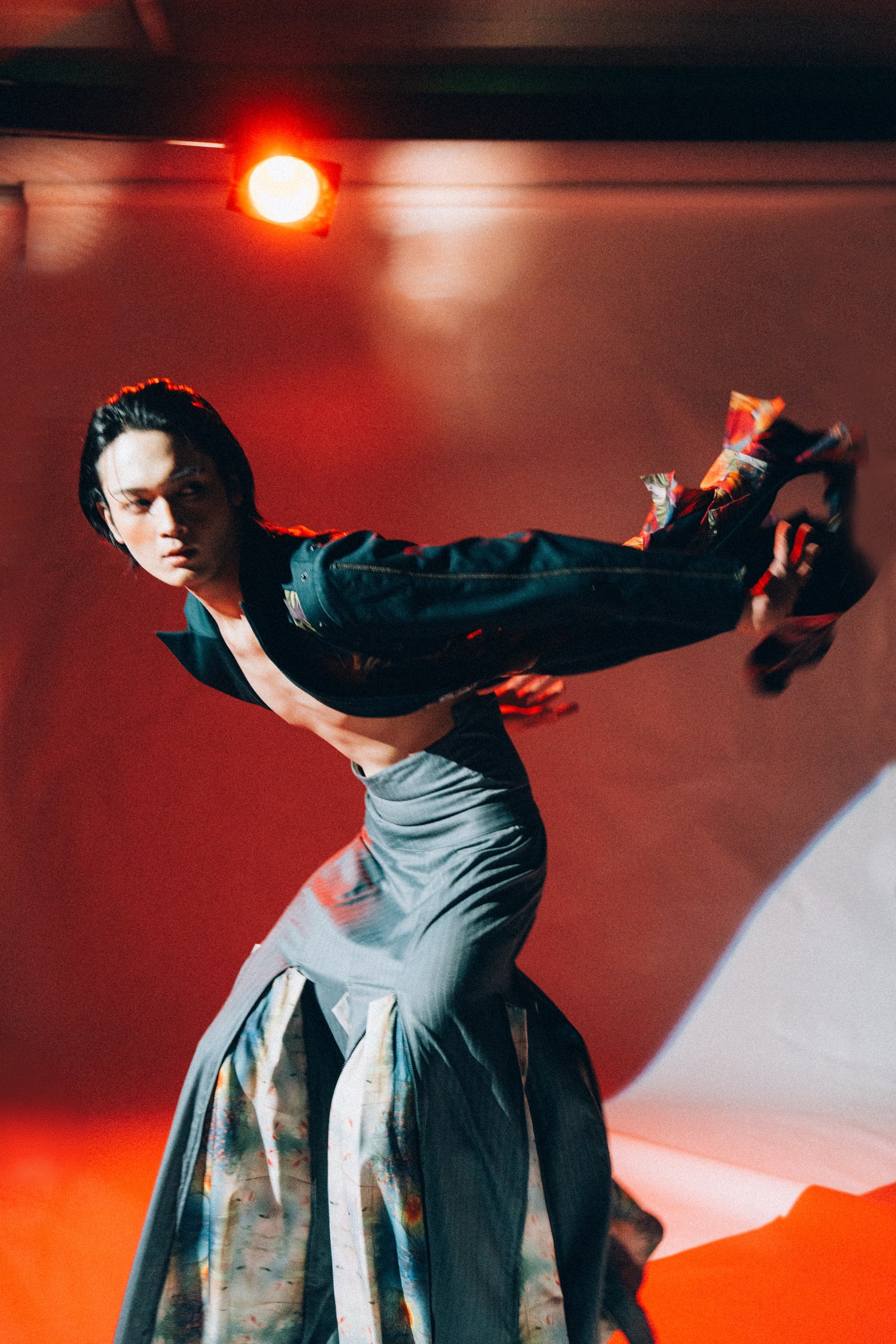 Red-lit fashion portrait of model Onie by Eddie Huynh